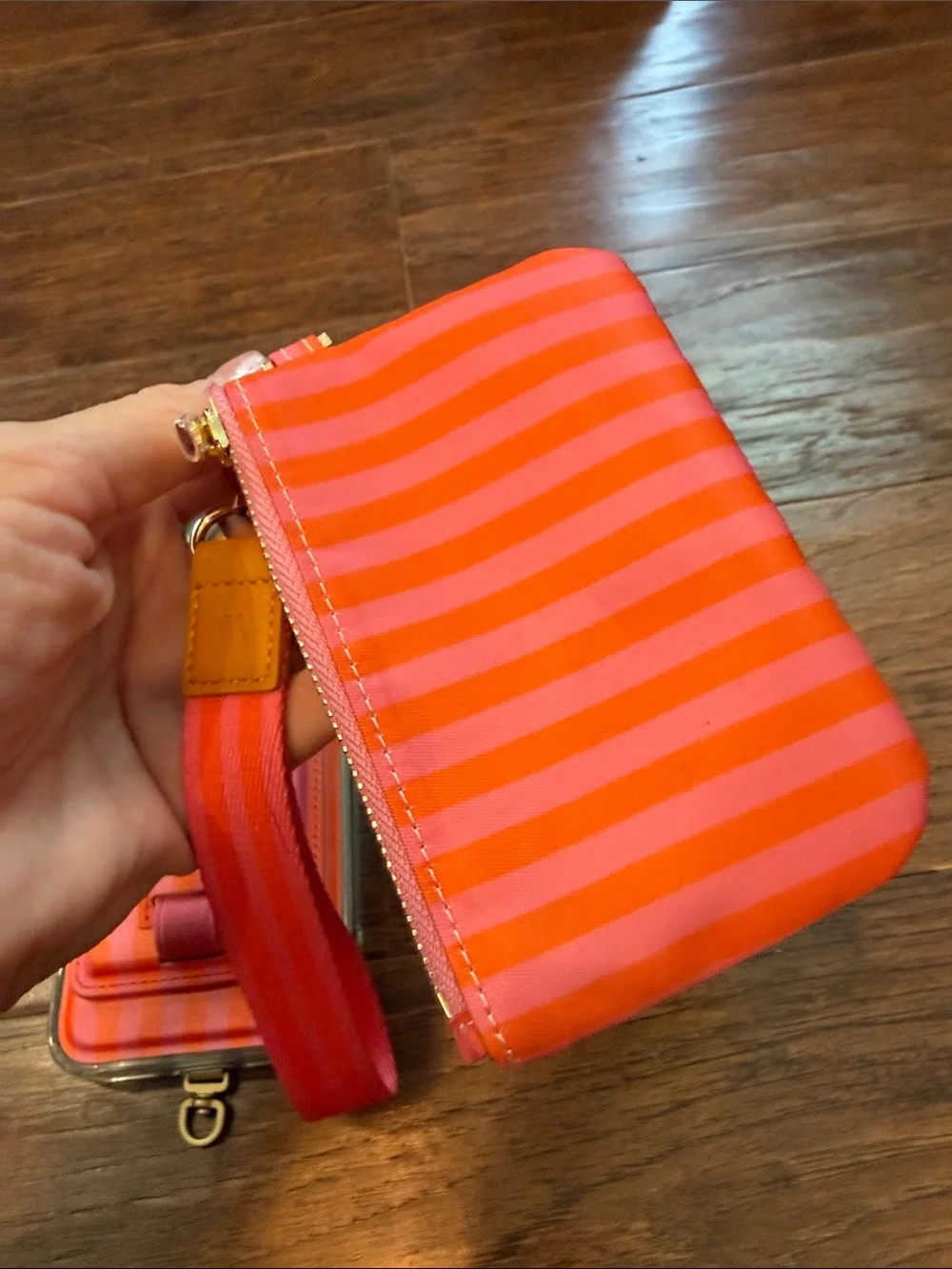 Wallet Wristlet and Phone Case Set - Pink & Orange Stripe